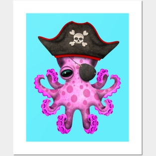 Cute Pink Baby Octopus Pirate Posters and Art